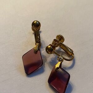 Elegant Gold and Purple Clip-On Earrings